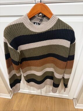 Alp N Rock Men’s Striped Crewneck Sweater - Olive, Tan, Black, Brown